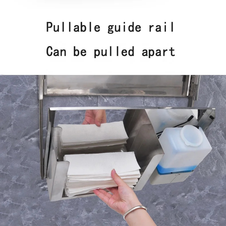 Two in one commercial embedded stainless steel hidden mirror cabinet with automatic sensing soap dispenser and paper drawer