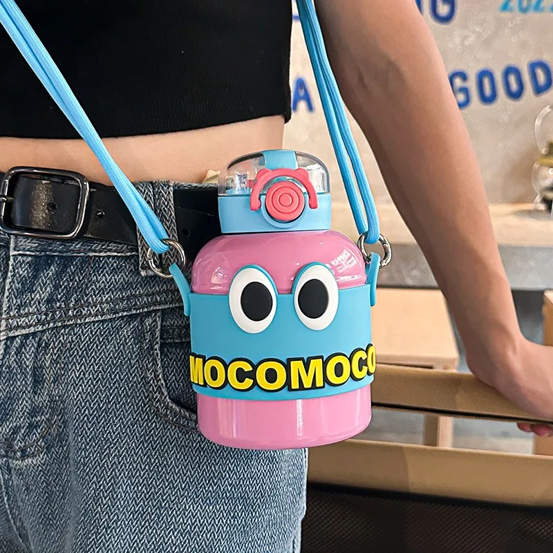 600ml Cute Belly Shaped Insulated Kids Water Bottles Stainless Steel Vacuum Flask with Rope