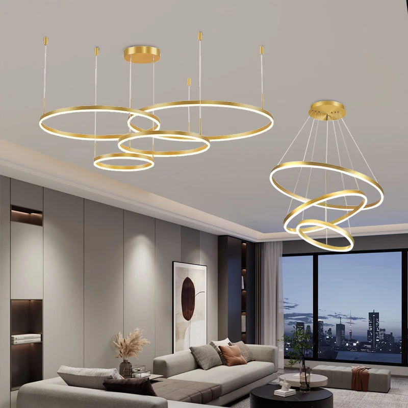 Contemporary hanging led ceiling globe ring round circle line nordic modern chandeliers & pendant lights