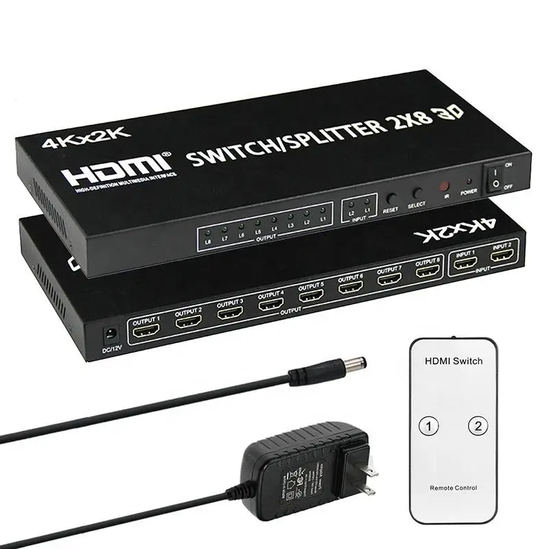 4K x 2K HD 1080P HDMIcompatible 2x8 HDMI сплиттер переключатель 2 Вход 8 Выход в 3D с пультом дистанционного