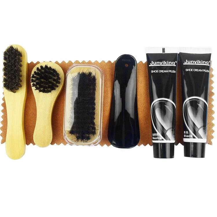Shoe care kit with PU leather pouch and 3pcs brushes