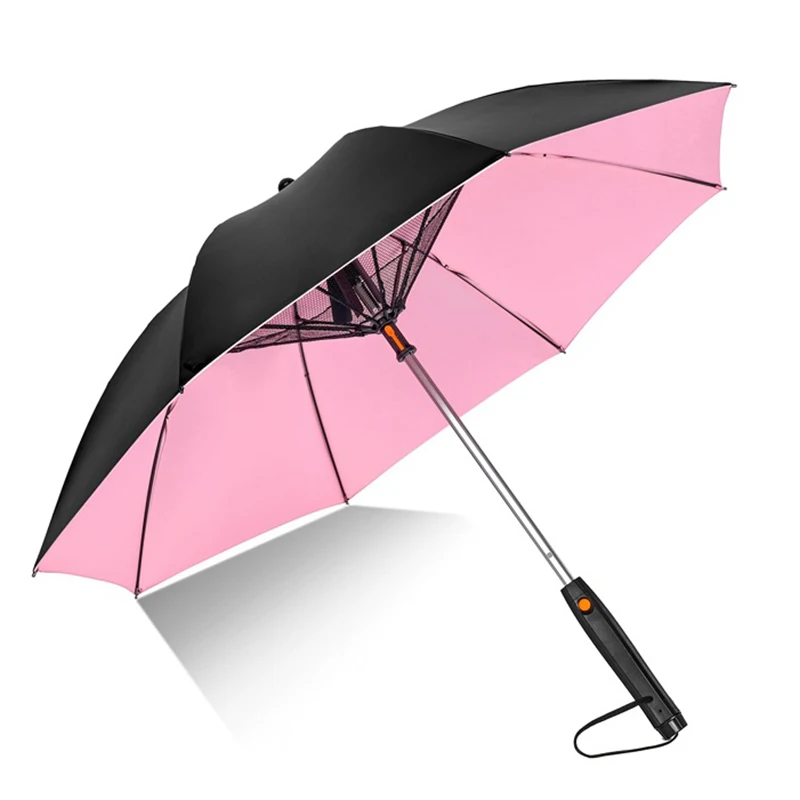 27 Inch Manual Open Promotional Custom Logo Fan Mist Straight Umbrella UV Umbrella with Fan