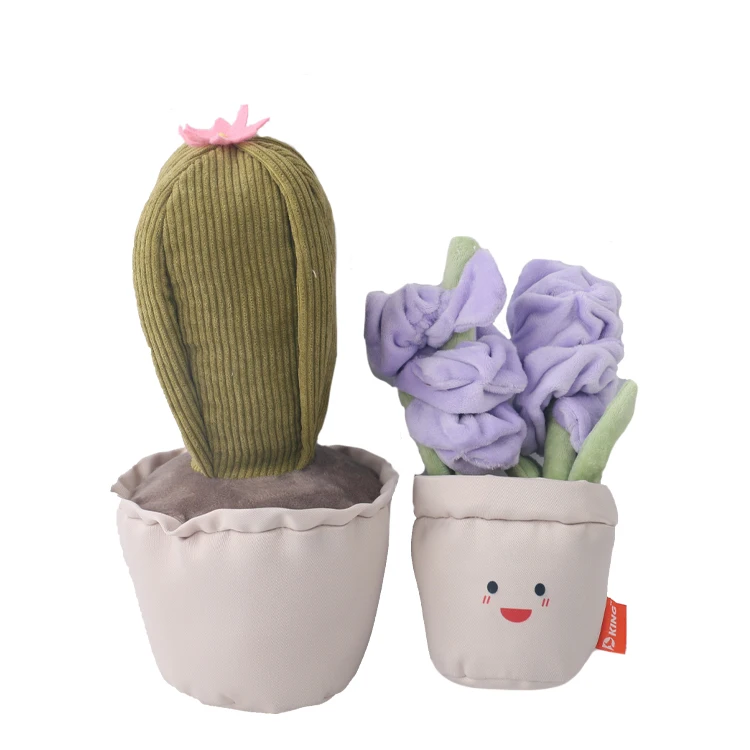 D King Custom Flower Pot Pets Toys Plush Interactive Durable Chewing Squeaky Plant Potted Toys for Dogs