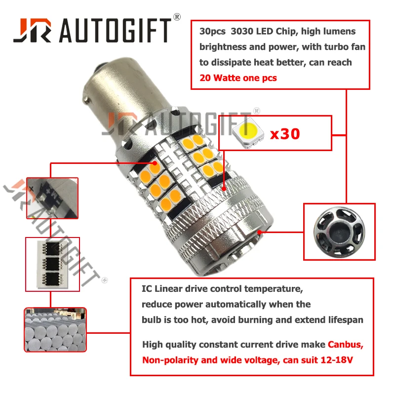 OEM Super Canbus 3030 30smd S25 1156 P21W BA15S LED BAU15S T20 LED 7440 T25 3156 30W led Bulbs Turn Signal Light brake stop lamp