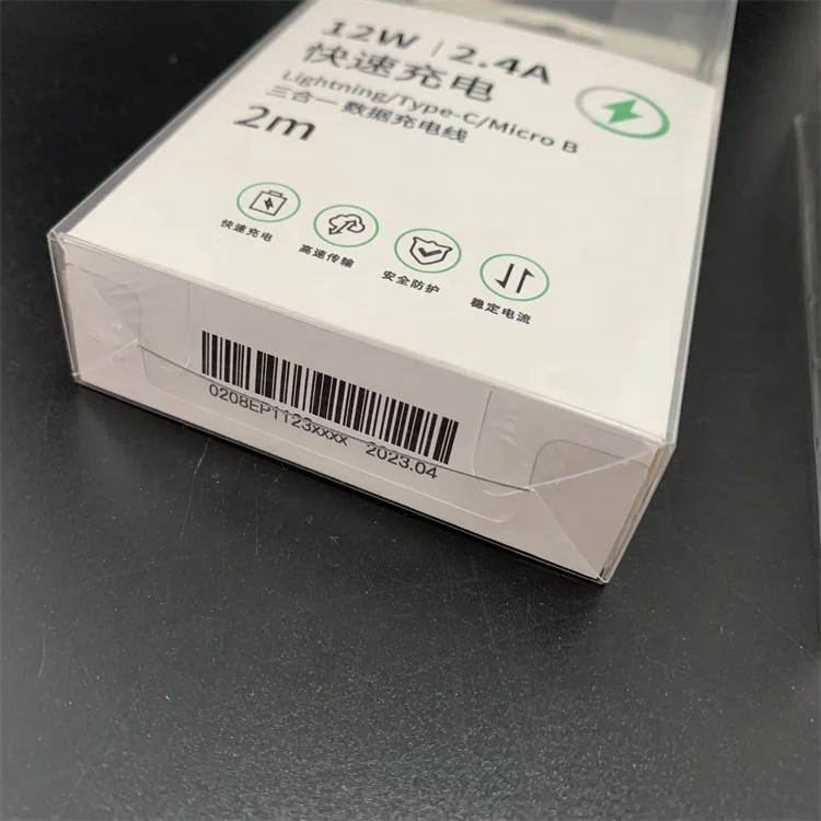 Clear Colorful USB Data Cable plastic PVC Box Packaging with Blister Tray