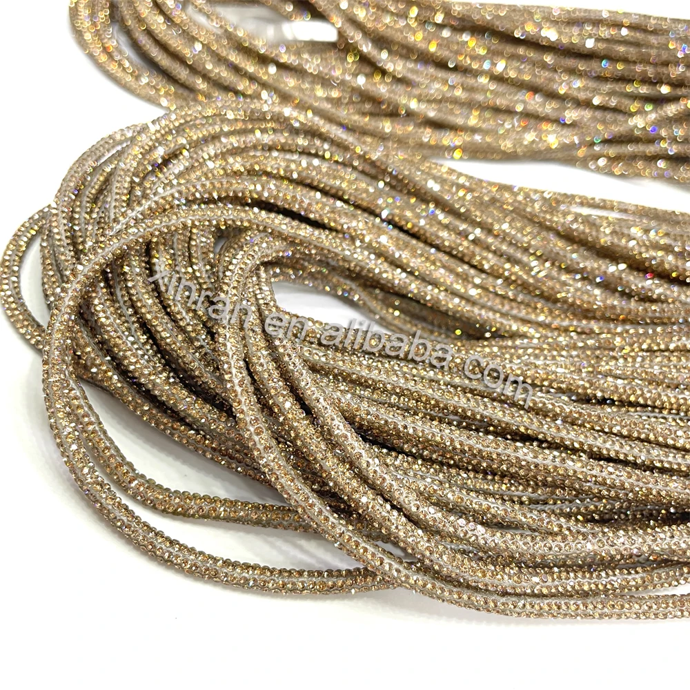 RE003 Factory  supply crystal rhinestone rope 3.5mm cotton core 6rows rhinestone rope