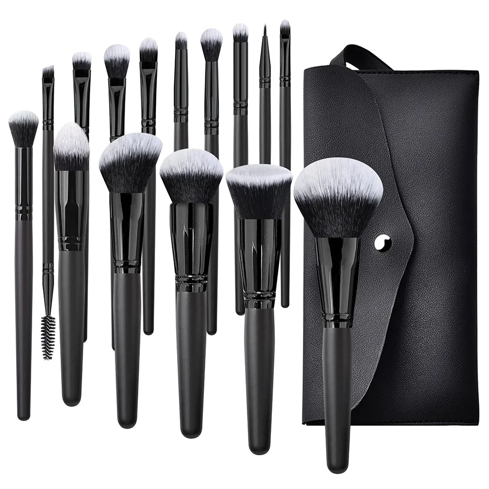 DailyQueen 15pcs high-grade makeup brush full set of black powder brush eye shadow powder blusher multifunctional makeup tools