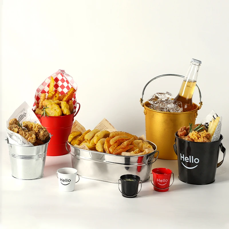 French fries bucket in Western Restaurant wall stainless steel drinking luxury mini wine ice bucket tubs for beer