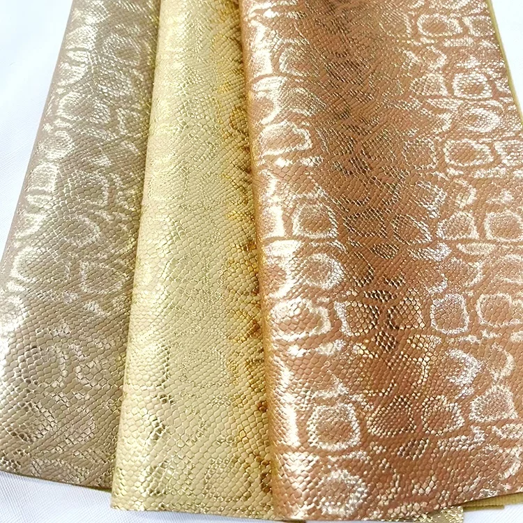 Hot Sale Gold Foiled Metallic Embossed Snake Grain Synthetic Artificial PU Leather For Fashion Handbags Luggage Shoes