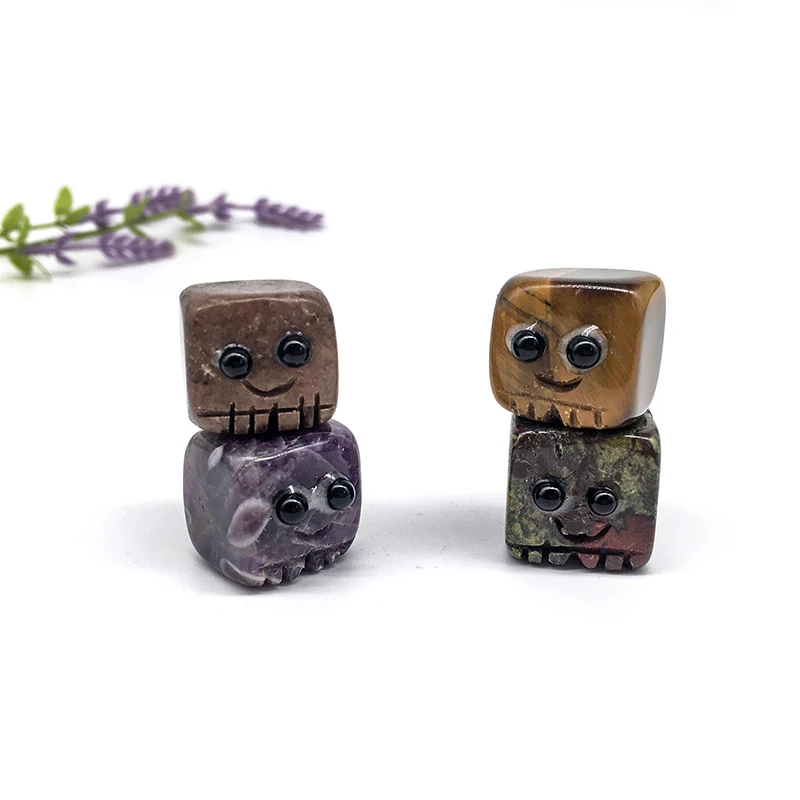 Wholesale High quality crystal  mix material obsidian elfin cube carving  crystal craft rose cute eye cubes for decoration