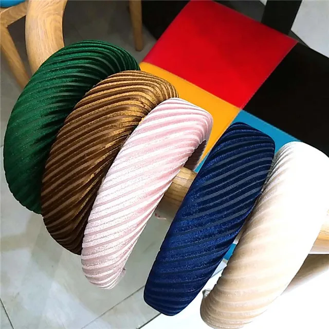 Hot Selling Solid Color Thick Striped Velvet Sponge Flat Headband In Europe And America