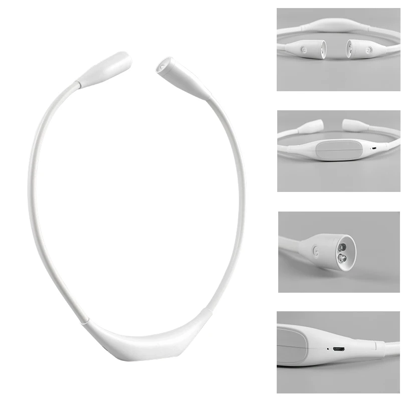 Portable Handsfree Led Neck Light USB Rechargeable Reading Book Light with 3 LED