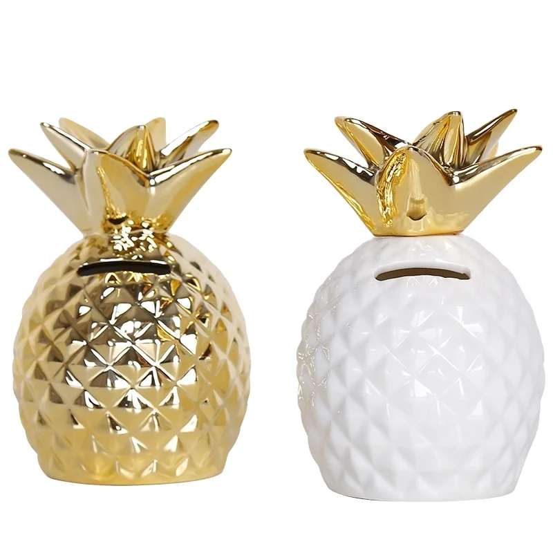 Wholesale Ceramic Save Money Bank Gold Coin Bank Pineapple Shape Piggy Bank