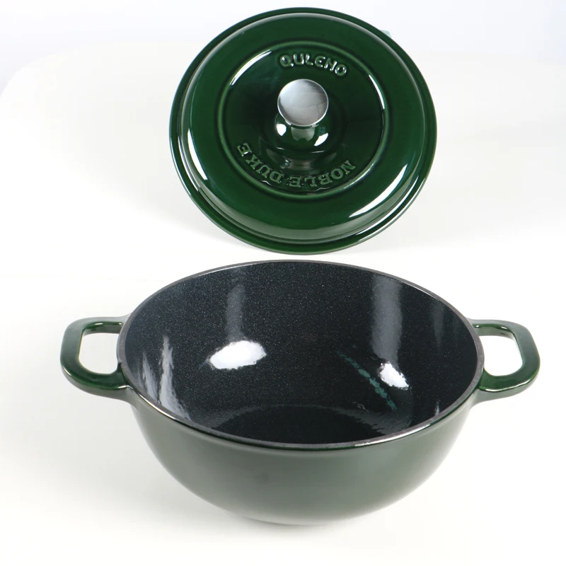 Quleno Cast Iron Cookware Enamel Soup Pot Set Luxury Chinese Design Metal Ceramic Pots Pans Cover Lid Kitchen Cookware Stocked
