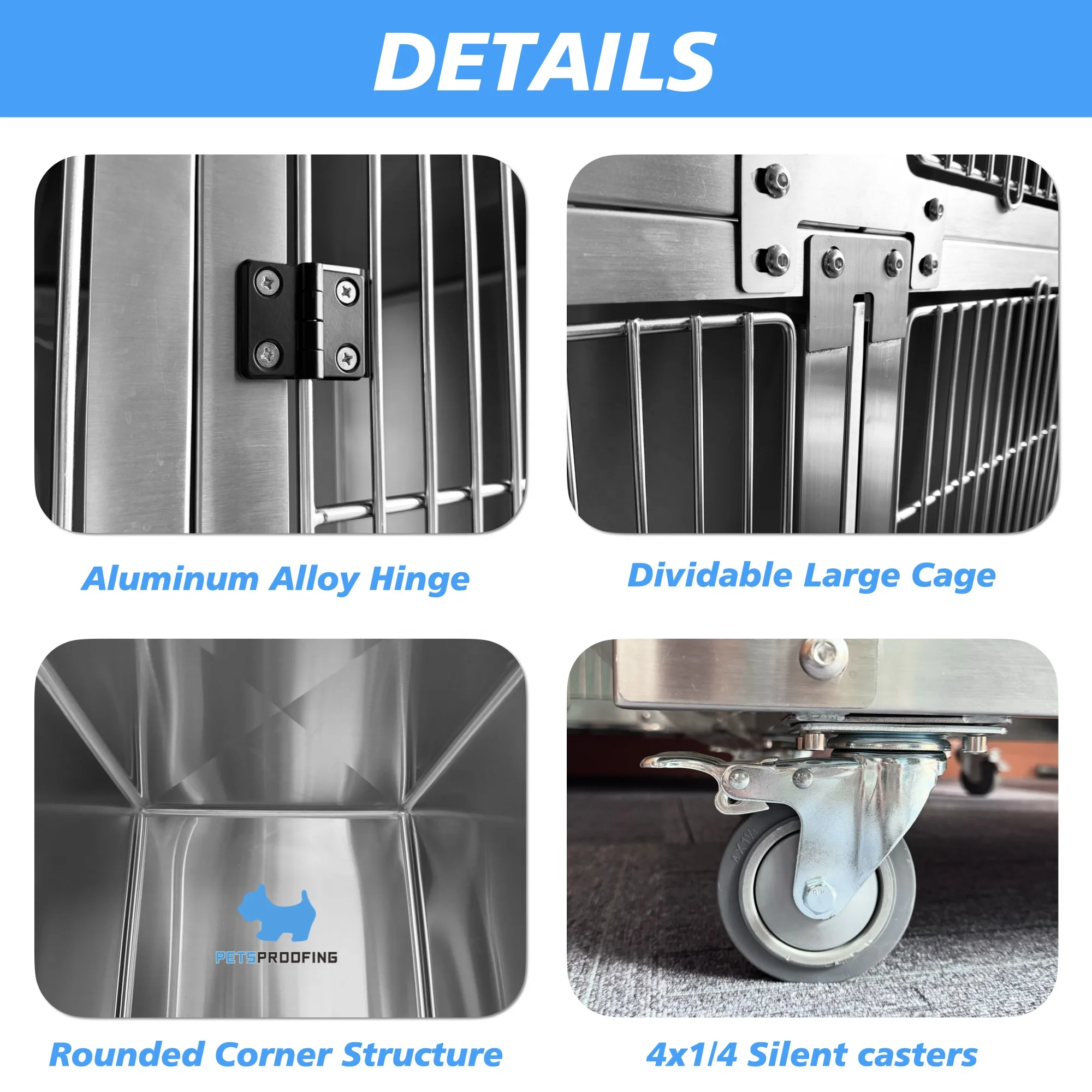 Petsproofing Large Stainless steel multifunction Veterinary Animal ICU Kennel Plastic Groomers Vet Modular Clinic Cage Cages Vet