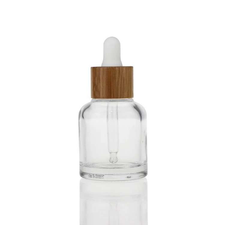 20ml 30ml 50ml Cosmetic Skincare Packaging Glass Dropper Serum Bottle with Texture Bamboo Collar Cap Essential Oil for Face Care