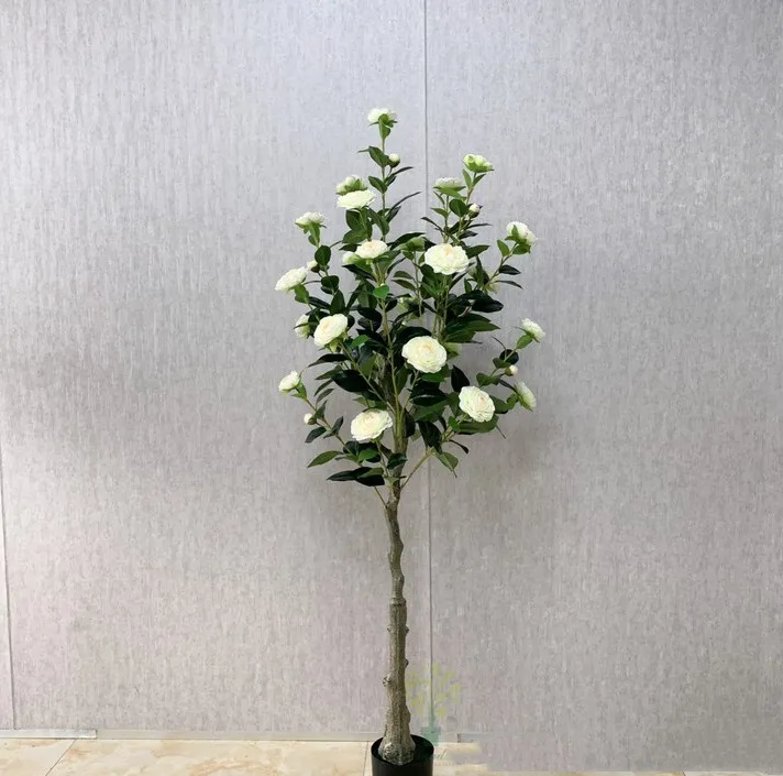 China cheap artificial simulation green plants Camellia tree flowers magnolia rose tree indoor decorative for wedding