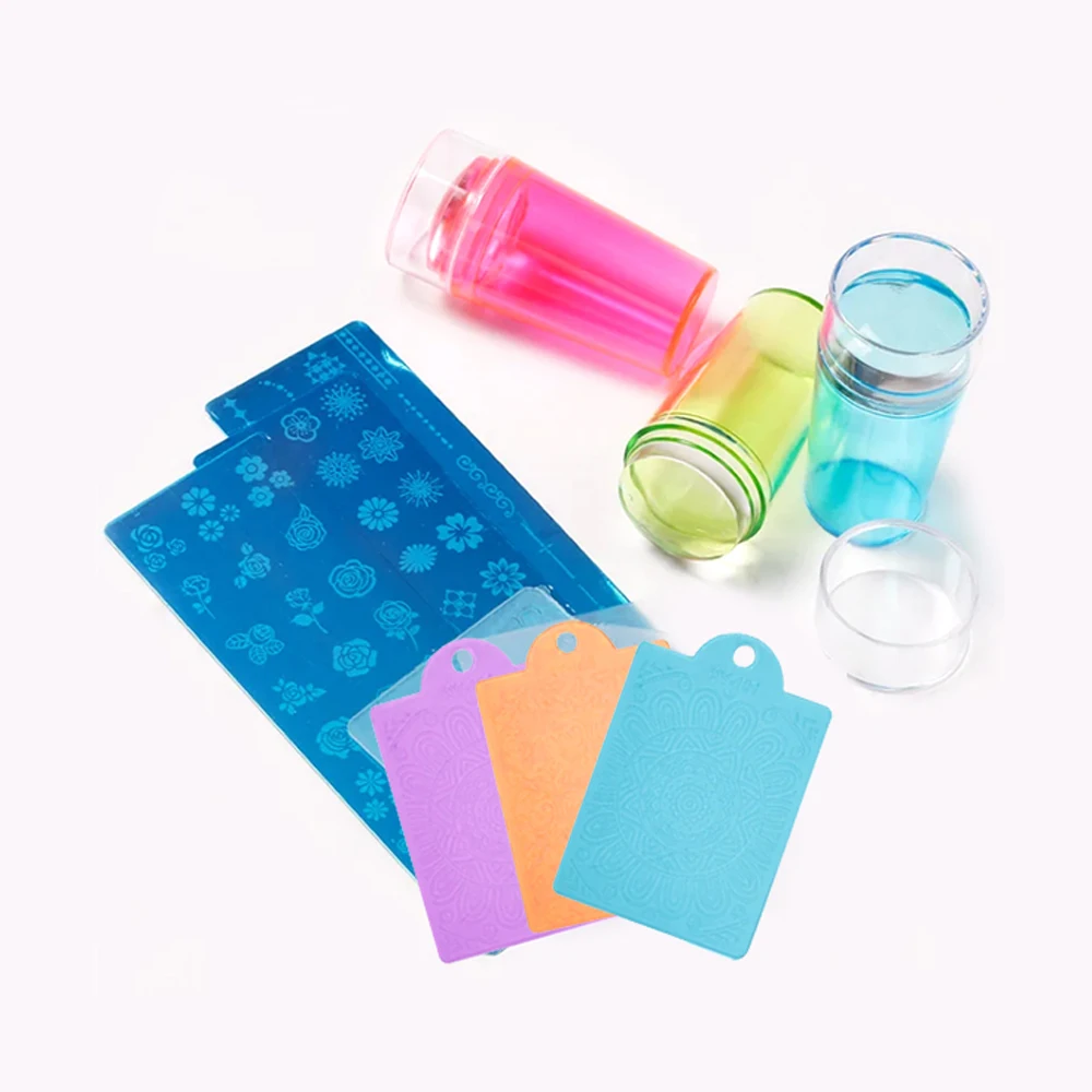 2.8cm Jelly Silicone Head Stamp French Nails Art Stamping Tool Manicuring Polish Stencil Kit with Nail Stamper Scraper