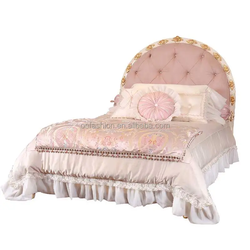 OE-FASHION House furniture Romantic pink villa children double princess french royal bedroom set luxury twin bed