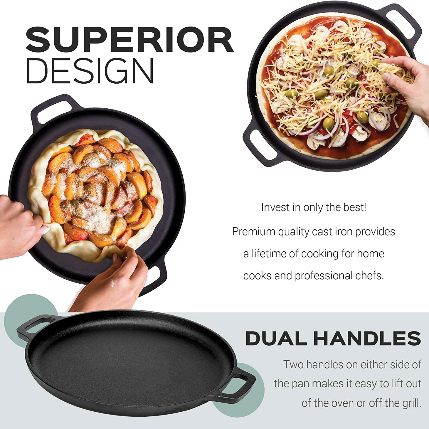 China factory Round Cast Iron Pizza Pan/Pizza Tray/Pizza Baking Pan