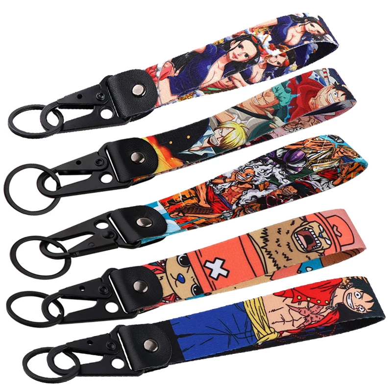 Promotional Luxury Cartoon Printed Short Lanyard Metal Hook Carabiner Keychain Anime One Piece Luffy Eagle Key Chain