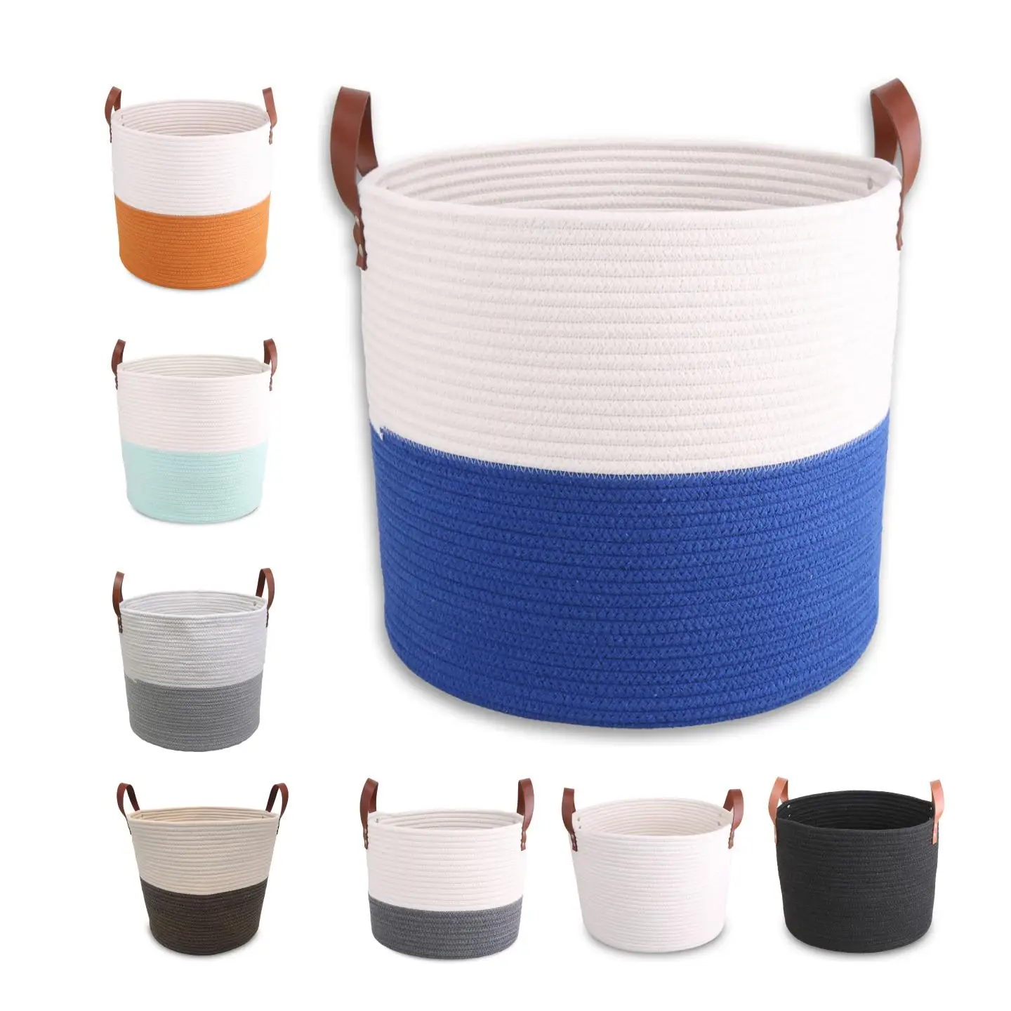 Multi Functional Natural Cotton Rope Woven Storage Basket Customized Laundry Basket for Organizing Clothes Towels with Handles
