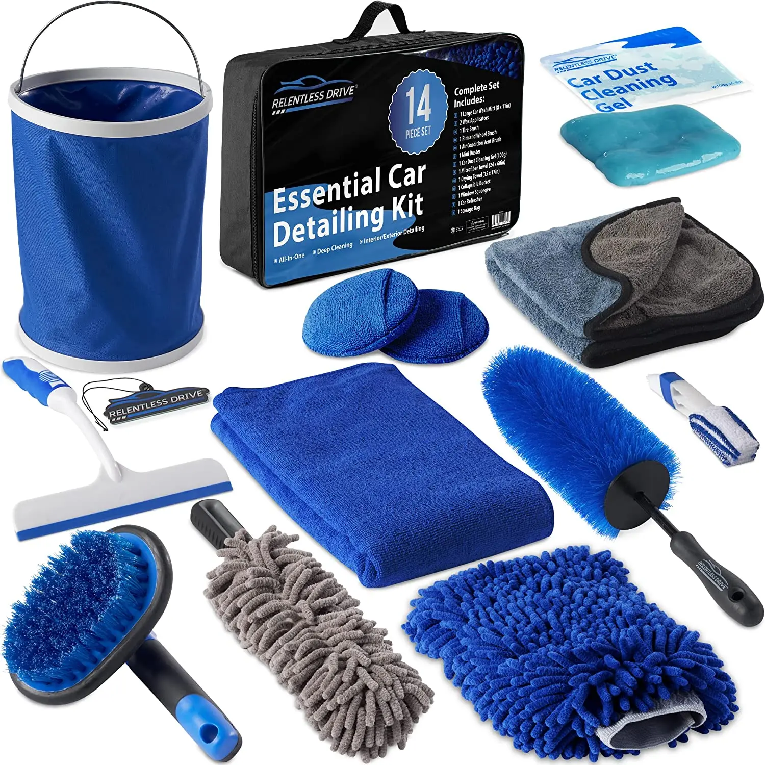 Car Cleaning Microfiber Car Wash Kit 14pcs Clean Car Detailing Set Tools With Bucket