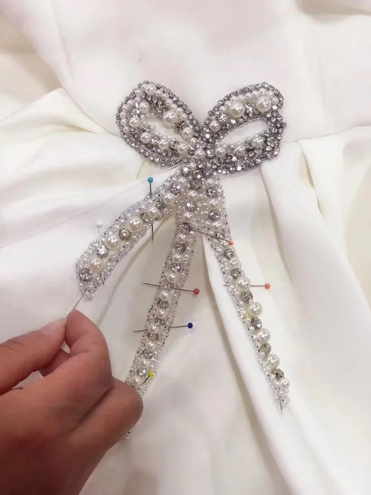 NWD1925 Elegant Straight Collar Imported 395 Satin Pure White Sweetheart Elegant Wedding Dress Thin Strap Prom Dress