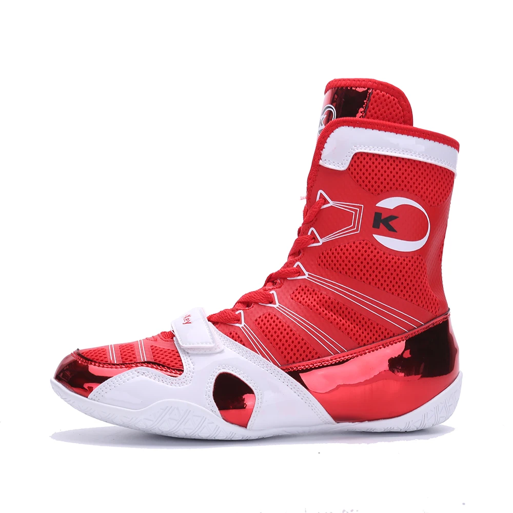 
Custom professional high-top leather red boots boxing shoes for men 