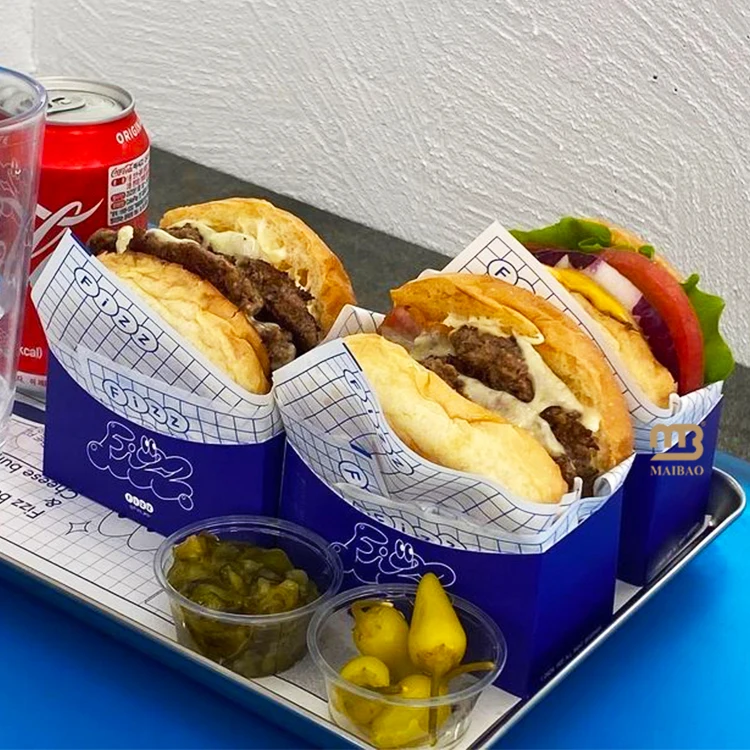 Food grade thick egg sandwich brunch packaging box custom french fries fired chicken burger box fast food take away paper boxes