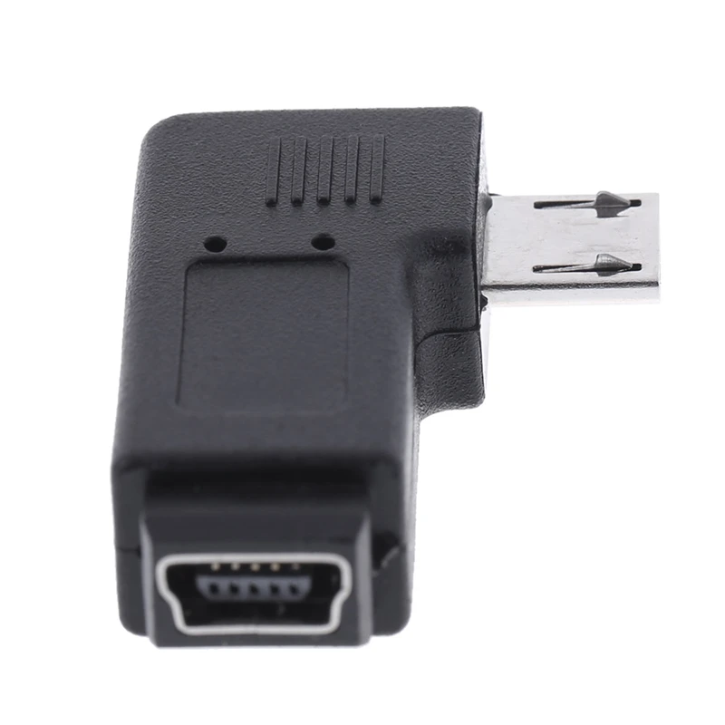 90 Degree Right Angle L Shaped Mini USB Female to Micro USB Male Date Transfer Adapter Charging Converter Connector Black