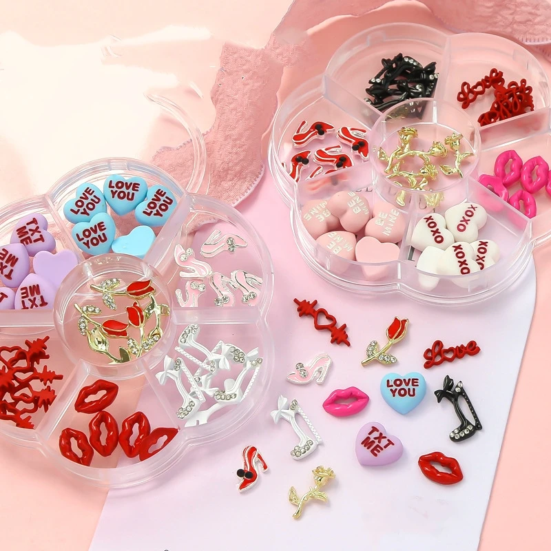 3D Nail Art Alloy High Heel Rose Heart Shape 5D High Heel  Nail Art Charms Kawai Nail Art heart for DIY Manicure