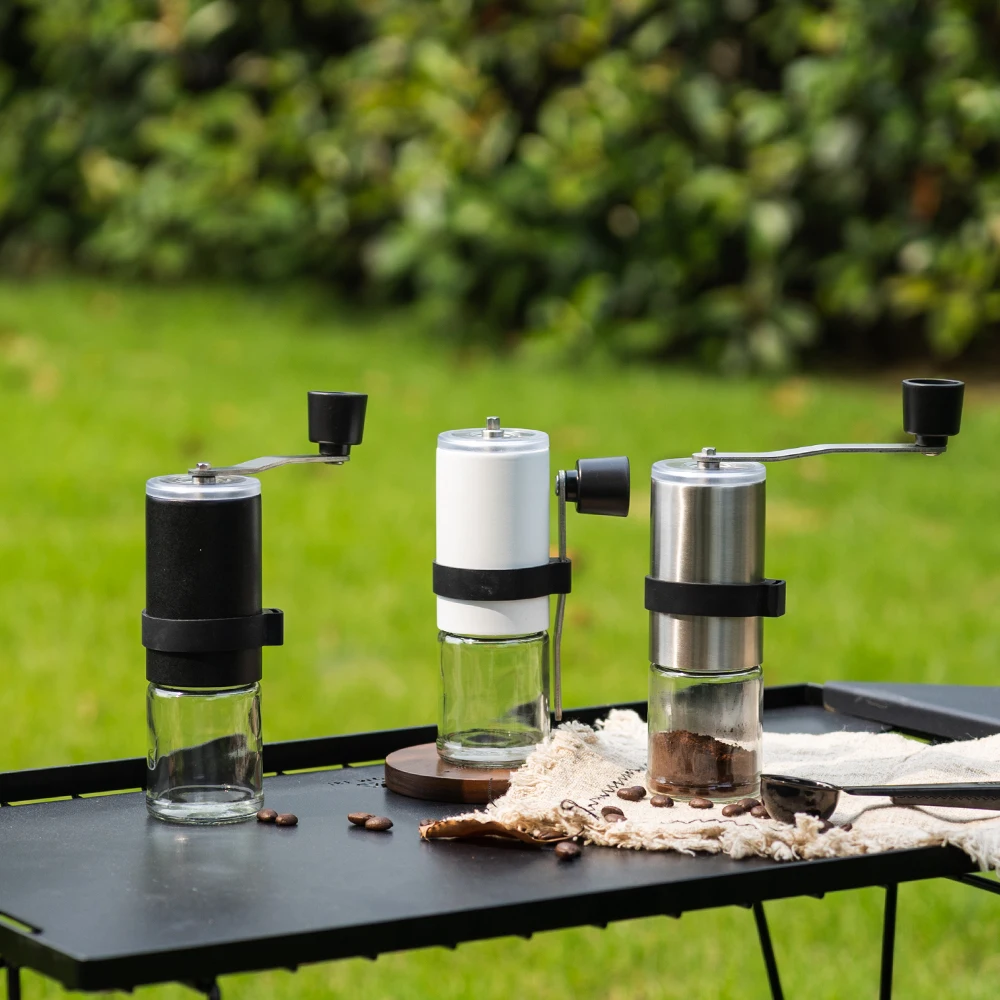 Stainless Steel Coffee Mill Camping Portable Coffee Bean Grinder With Crank Handle Ceramic Burr Manual Coffee Grinder