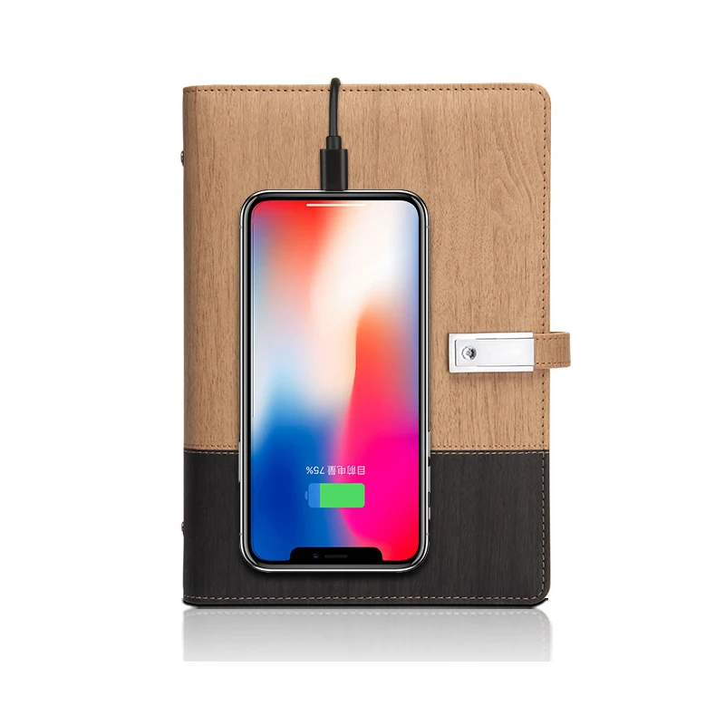 Custom LED Display Light Logo Rechargeable Notebook With Pen Diary Agenda Power Bank Smart Notebook Digital