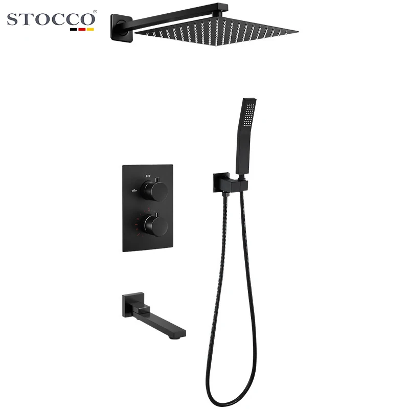 Square Bathroom concealed Shower mixer 3 Ways In Wall Mounted rainfall Shower Head and handheld combo Bath shower Faucet Set