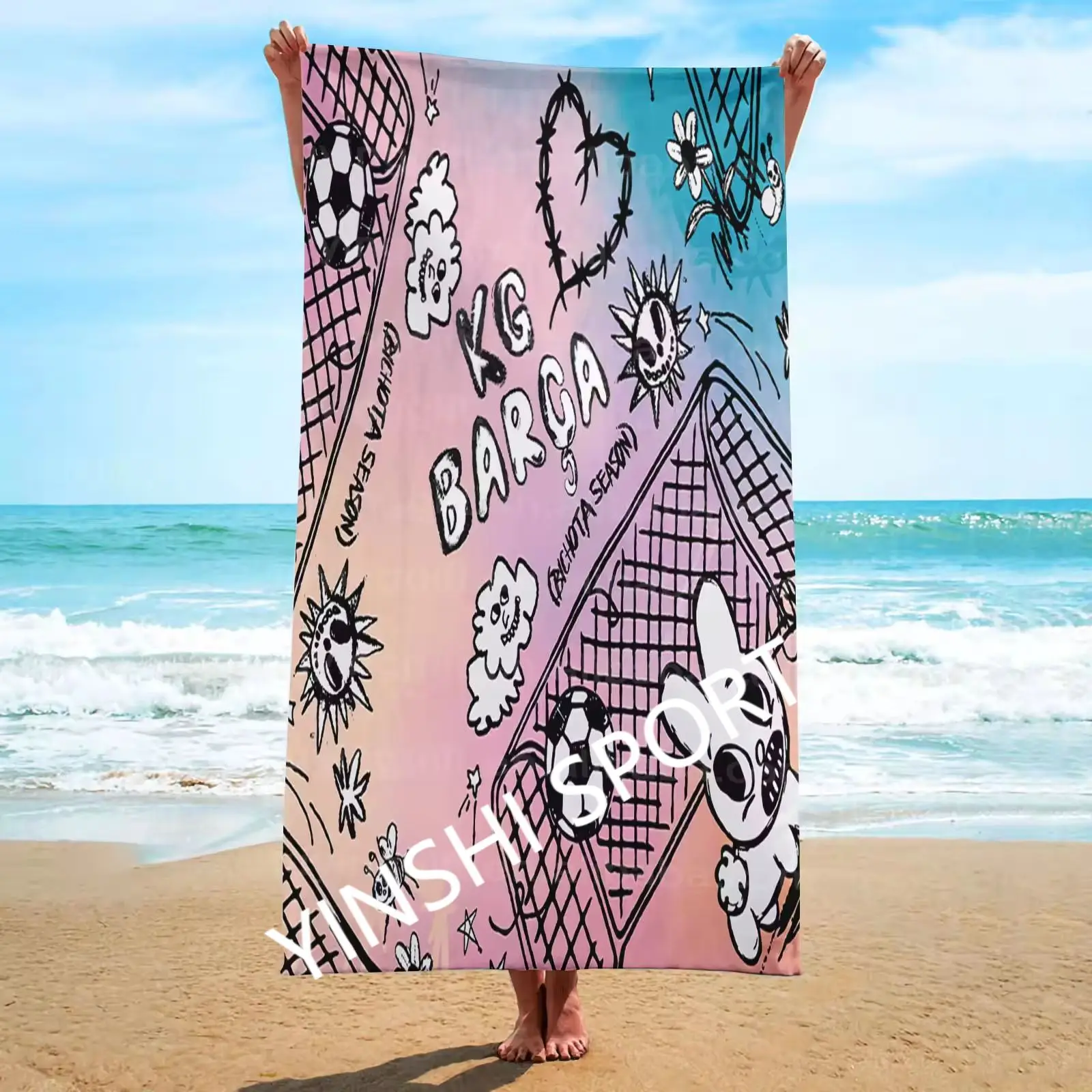 2024 Newest cotton/polyester Beach Towels Custom Sublimation Hooded Karol G Barca designs Quick Dry Microfiber Beach Towel
