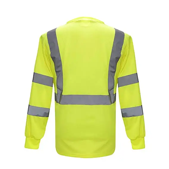 Cheap Wholesale 100% Polyester Quick-Drying Interlock Long Sleeve With Reflective Tape Men Safety Uniform T-Shirt