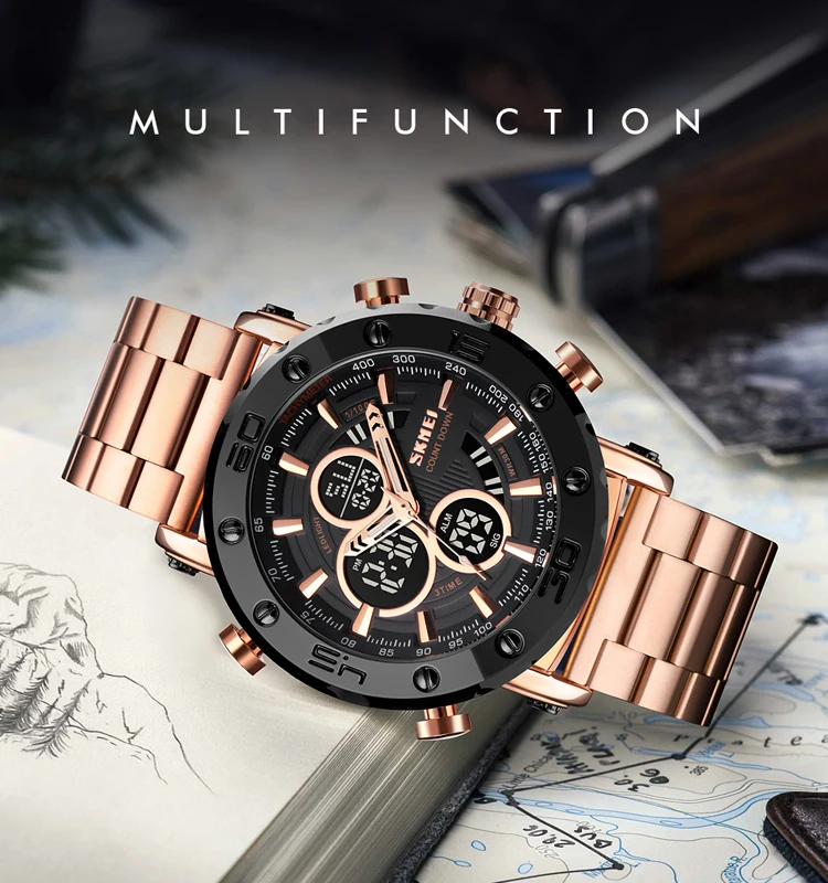 SKMEI 1636 Led водонепроницаемый 3ATM нержавеющая сталь браслет часы цифровые золотом изготовленный на заказ логос oem часы мужчин, который надевается на лучезапястный сустав бренд