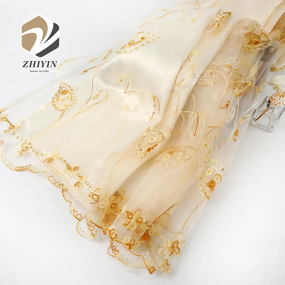 
Custom made modern organza fabric elegant embroidery floral sheer curtain 