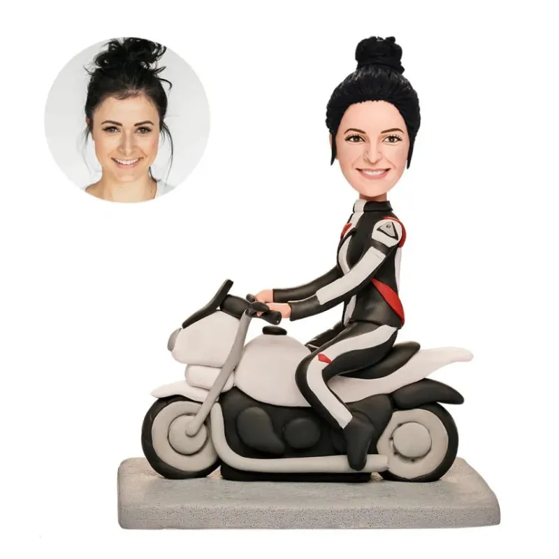 Fully Customizable Motorcyclist Riding Motorcycle Clay Dolls Artificial Style for Souvenirs