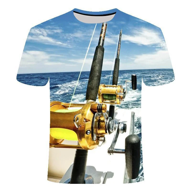 
2020 New Trend Hot Sale Blue Sea Fishing 3D Casual Short-sleeved T-shirt 
