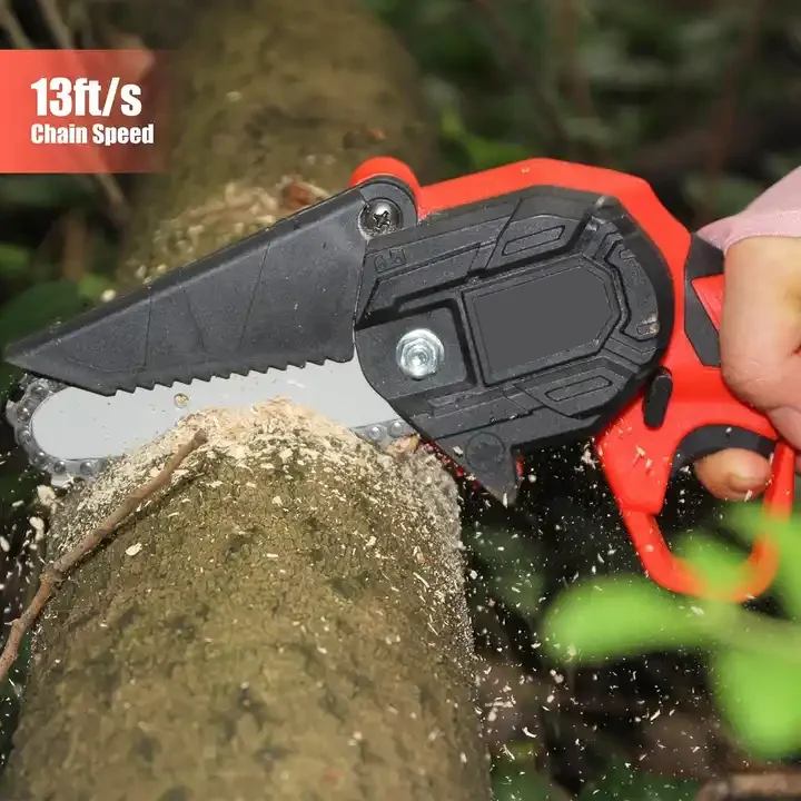 Mini Chainsaw 4-Inch with 2 Battery Hand Held Small Rechargeable Cordless Saw with 2 Chains Security Lock for Wood Cutting