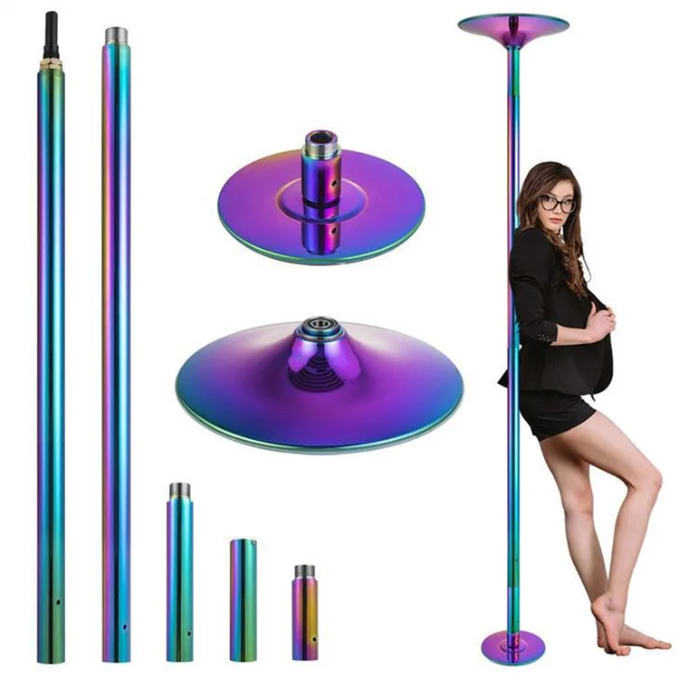 Removable Stainless Steel Spinning Static 45mm Rainbow Colorful Pole Dancing Poles