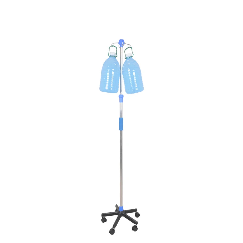 Medical Stainless Steel Height Adjustable IV Pole 5 Leg 4 Hook  Mobile Infusion Drip Stand