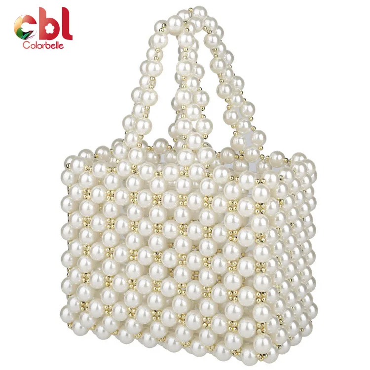 Fancy handmade resin pearls handbag women top-handle pearl bag ladies beaded purse wholesales bridal purse clutch