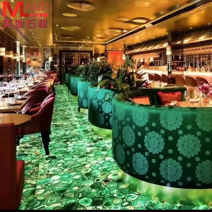 Natural agate coffee table purple orange high-end tea set hotel decoration custom stone table green agate floor