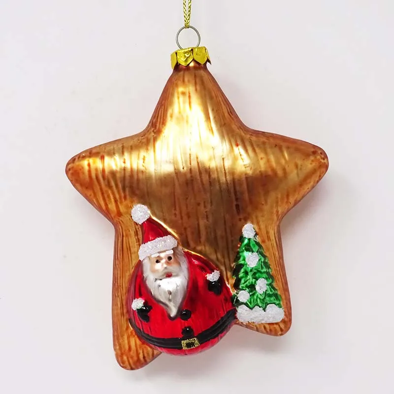 Factory Directly Sell Glass Five Pointed Star Ornaments Christmas Tree Santa Claus Ornaments