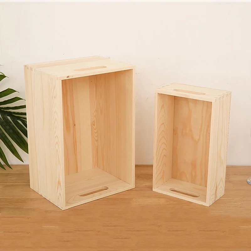 Hot Sale Custom solid wood storage box cheap wooden crates wholesale wooden apple crates handmade 3 sizes box home storage box