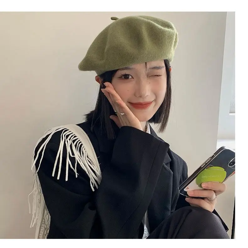 STS High Quality Thick Wholesale Angora Church Ladies 100% Wool Winter Elastic Custom Logo Embroidery Girl Hat Beret for Women