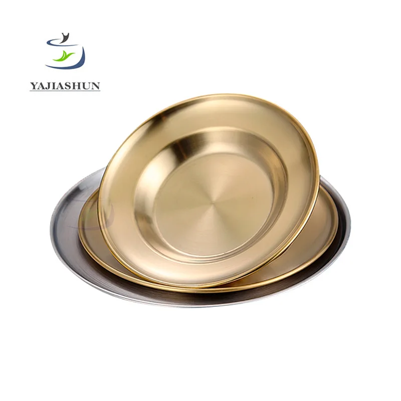 Wholesale Polish Stainless Steel Restaurant Home Hotel Use Round Shape Serving Tray and Metal Plate Dishes